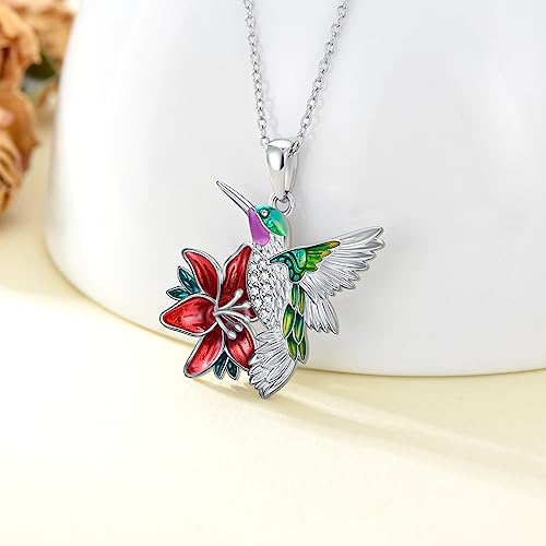 Lab Grown Diamond Hummingbird Necklace Sterling Silver Enamel Hummingbird Pendant Necklace Cute Animal Bird Necklace for Women Platinum Plated Silver (D Color, VVS Clarity)3