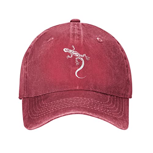 VunKo Lizard Cool Red Vintage Distressed Adjustable Washed Denim Cotton Low Profile Mens Dad Trucker Hat Black Fitted Baseball Ball Cap for Men Unisex Headwear