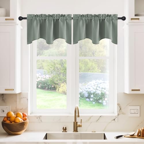 NICETOWN 2 Panels Sage Green Kitchen Valances for Windows, 42W x 18L