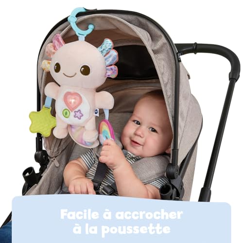 VTech - Eliott, Bébé Axolotl Musical, Peluche Bébé Interactive et Sensorielle, Jouet d'Éveil Poussette Fabriqué avec des Matériaux Plus Durables, Cadeau de Naissance Dès 3 Mois - Contenu en Français – Image 5