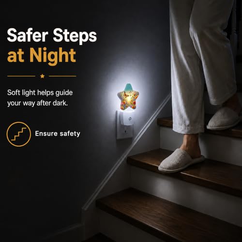Image of Butterfly Flowers Plug in Star Night Light, Night Light with Sensor for Kids Nursery Bedroom, Decorative Soft Glow Lamp for Hallway Bathroom, Energy Saving