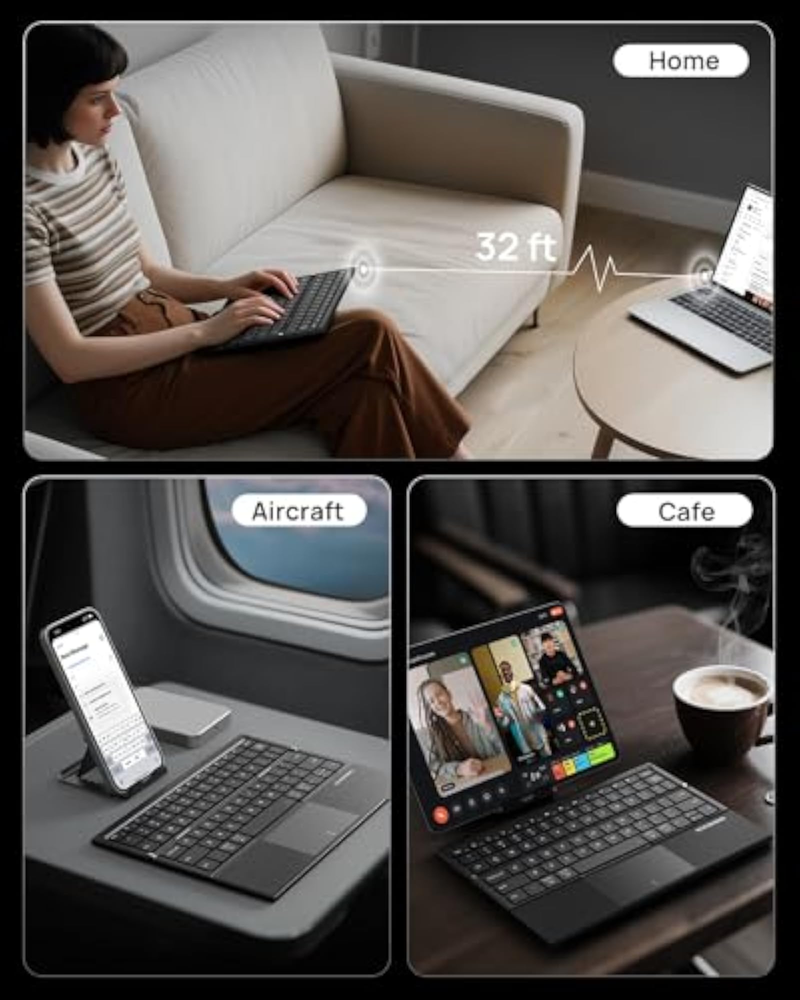 Portable Tri-Fold Bluetooth Keyboard with Touchpad
