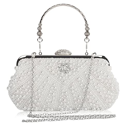 Beaface Damen Clutch Tasche Perlen Perlen Clutch Taschen für Frauen, Abend Clutch Handtasche Crossbody Taschen für Hochzeit Abschlussball Party Geschenk für Mama Frau, Weiß (1), Medium