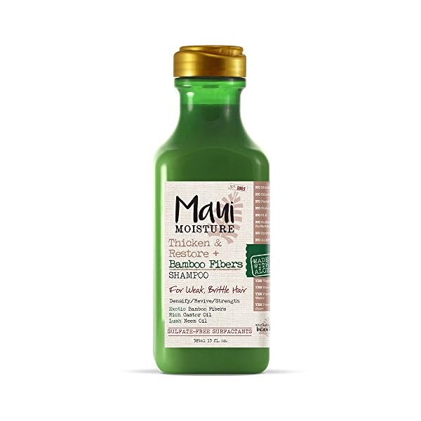 Maui Moisture Thicken & Restore + Bamboo Fibers Strengthening Shampoo to Soften Transitioning or Natural Hair & Renew Brittle Hair, Vegan, Silicone & Paraben-Free, 13 fl oz