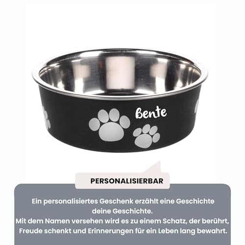 Hundenapf personalisiert aus Edelstahl S 450 ml Schwarz – rutschfest, leicht & hygienisch – Futter- & Wassernapf mit Namen für kleine Hunde & Katzen
