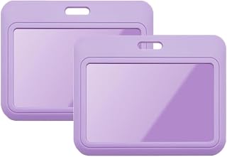Larpur Sliding Badge Holders, Horizontal Card Cases for Office Work School ID, Pack of 2 Purple ID Holders