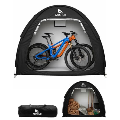 Abahub Portable Bike Storage Shed Tent with Rain Cover Outdoor Silver-Coated Bicycle Shelter PU4000 Waterproof 210D Oxford Fabric
