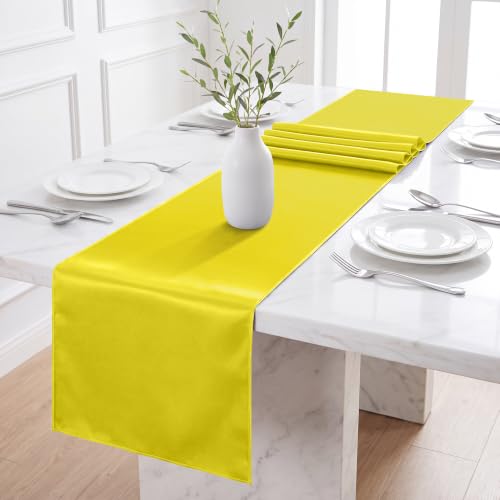 ANECO 4 Pack Satin Table Runner 12 x 108Inch Long Bright Silk and Smooth Fabric Party Table Runner for Wedding Banquet Party Decoration- Yellow