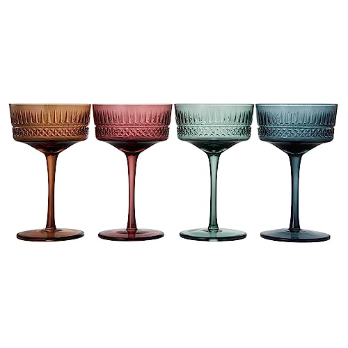 Khen Colored Glass Glasses | Set of 4 | Large Art Deco Glassware Muted Vintage Glasses for Wine, Champagne, Cocktail, Margarita, Wine Glass, Gift Idea, Muted Pastel Colors Goblets - Original Coupes by Khen - Used condition - Image 8