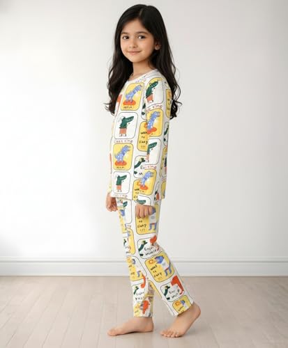 Image of Anthrilo Pure Cotton Printed Pyjama Set for Girls | Sleepwear | Night Suit, Night Wear | Long Sleeves T-Shirt & Pyjama | Regular Wear | 0-14 Years