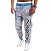 Cottory Men's Hip hop Loose Sweatpants Graffiti Sports Jogger Trousers Blue Grey Large