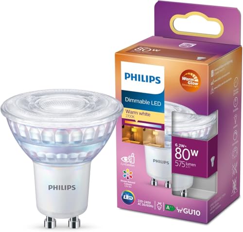 PHILIPS LED Classic GU10 Lampe Warm Glow 80W Warmweiß Dimmbar Energiesparend Reflektor LED Spot