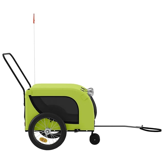 Foto 6 de 8 de vidaXL Remolque de Bicicleta Mascotas Hierro Tela Oxford Verde Negro