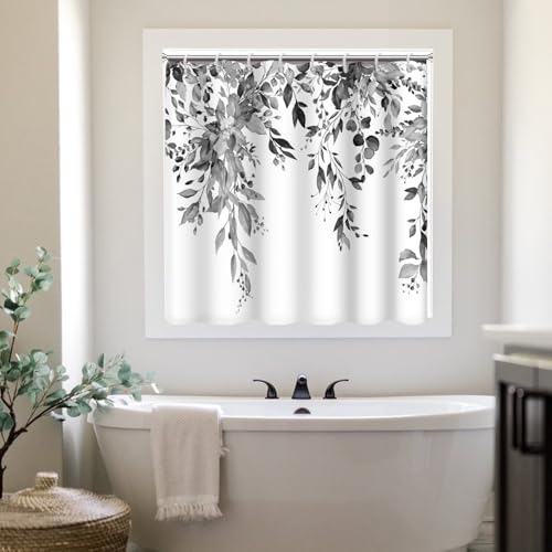 Ruelvth Watercolor Grey Eucalyptus Shower Curtain 40x36 In
