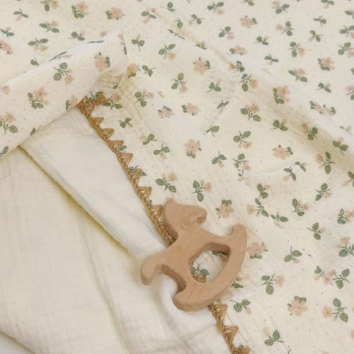 Image of Double Layered 100% Cotton Muslin Baby Blanket Ultra-Soft 40x40 Inch Swaddling Nursery Crib Blanket (Flowers)