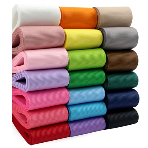 Meedee 2 Inch Grosgrain Ribbon 20 Solid Color Assortment, 2' X 2 Yard Each, Total 40 Yds Per Package, Wide Ribbons Grosgrain Thick Hair Ribbons For Hair Bows
