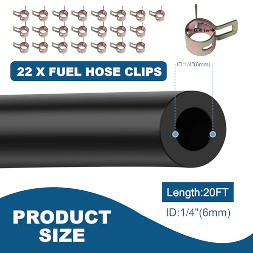 Eunice 1/4 Inch ID Fuel Line Hose 20 Feet for Kawasaki Kohler Briggs & Stratton Small Gas Diesel Powersports Engines and Generators with 22 Pcs 2/5\" ID Hose Clamps - Thumbnail 2