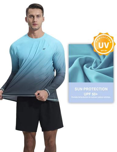 Men\'s Long Sleeve Rash Guard Quick Dry Swim Shirts UPF 50+ UV Sun Protection Tee Surfing Tops(Gradient Blue,L) - Thumbnail 3