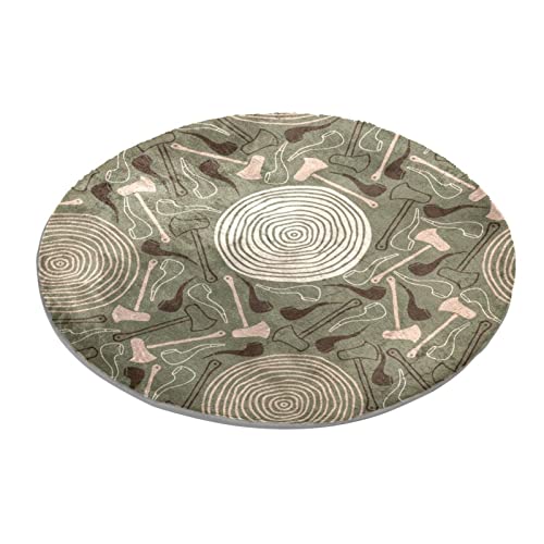 axe and tobacco pipe Round Area Rug Bedroom Carpet Shaggy Soft Chair Mat Washable Doormat