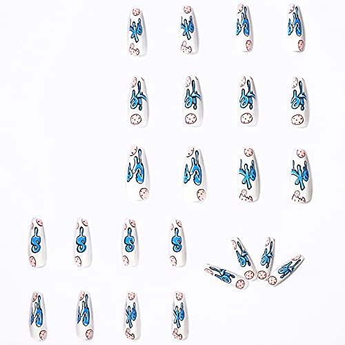 Vaveah 24 Pcs Press on Nails Coffin for Women, Extra Long Fake Nails Glue on Nails, False Nails with Glue (Cookie)