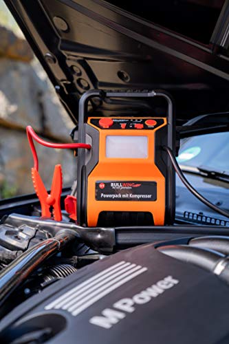 Starthilfe Powerbank Bullwing mit Kompressor für Auto und Motorrad