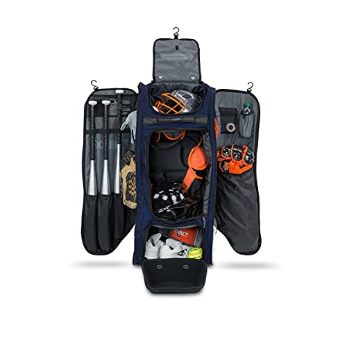 Bownet Commander Catchers Bag -14 Pockets - Travel Bag - Perfect for Baseball Softball Equipment - Stores Gear Bats Helmets Uniforms - Strong Roller Wheels - Navy Blue- 41\" H x 17\" W x 10.5\" D