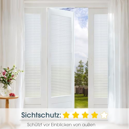 Lifetree Fensterfolie Streifen Blickdicht Sichtschutzfolie: Selbstklebend Fenster mit Statischer Haftung ohne Klebstoff Milchglasfolie Folie Anti-UV Für Zuhause Büro Statisch Folie 44.5x200cm