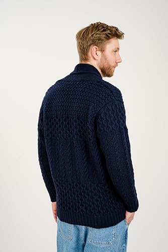 SAOL Men's Cardigan Merino Wool Knit Shawl Collar Casual Sweater with Buttons4