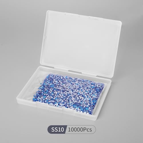 Image of 10000PCS Capri Blue Rhinestones Bulk, Flat Back Crystal Glass Stone Round Gems,SS10, 2.7-2.9mm