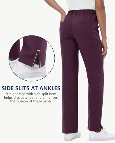 Image of MIVEI Straight Leg Scrub Pants for Women with 8 Pockets High Rise Modern Classic Fit Cargo Scrub Bottom Flare Drawstring