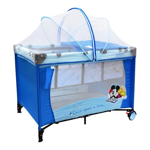 INFANTI | Cuna Corral De Viaje Mickey | Cuna para Bebe | Cuna de Viaje para Bebe con Mosquitero | Bolsa de Juguetes para Bebé | Cunas Bebes Recien Nacidos a 15kg | Cambiador Para Bebe Desmontable.