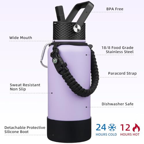 Image of BJPKPK 32oz Insulated Water Bottle with 3 Lids, Straw Lid & Handle
