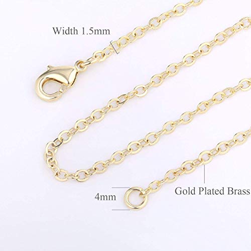 Alexcraft 12 Pcs Gold Necklace Chains Bulk For Jewelry Making 1.5Mm Thin Cable Chains Gold Plated Brass Necklace Chains Pack For Women 18 Inches #TOP2