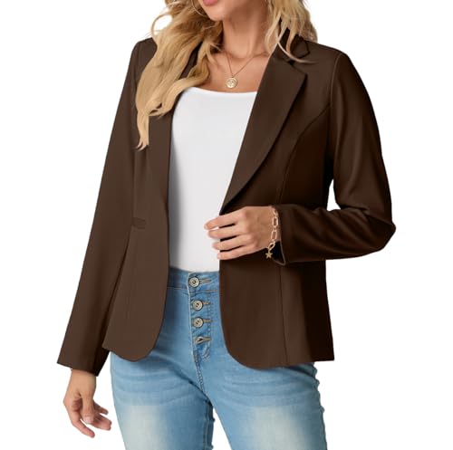 GRECERELLE Giacca da Donna Blazer Elegante a Maniche Lunghe Giacche Casual da Lavoro Ufficio Blazer da Donna per Cerimonie con Bottoni e Tasche per Donne UK 8-20, Caff, 44