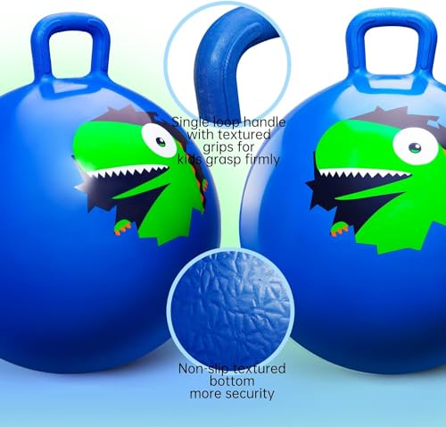 Image of YHK Hopper Ball Jumping Hopping Inflatable Ball Bouncing with Handle and Air Pump for Outdoor Sport GameBouncy for Kids and Pump with Air Needle (25 Inch) (Blue)