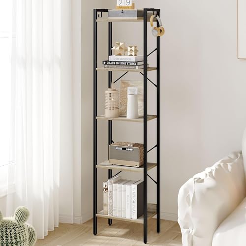 Hzuaneri Bookshelf, Book Shelf, Industrial Bookcase with 2 Hooks