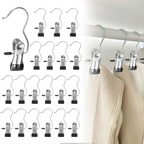 RWWPJLLWHR Stainless Steel Clothes Pegs, 20/40/60 Clothespins for Hanging Clothes, Single Clip Hooks with 360° Rotation for Clothes, Shoes, Trousers, Towels (20, Black)
