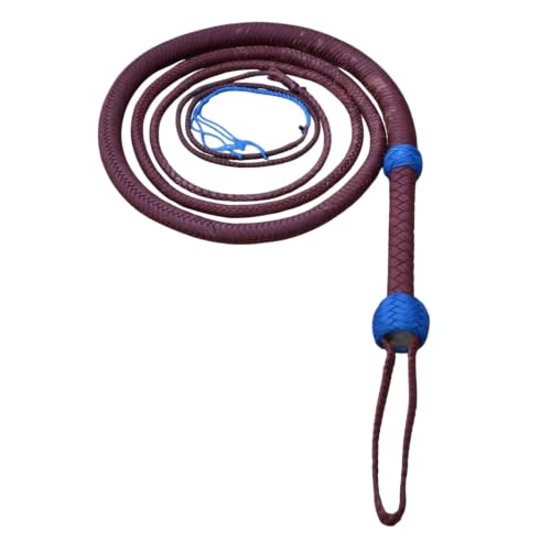 Bull Whip Handmade Paracord Nylon Equestrian Dark Brown & Blue 06 FT 16 Plaits
