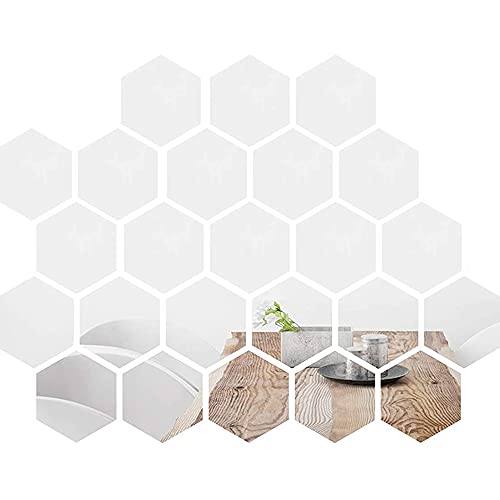 Spiegelfliesen selbstklebend Rahmenlos Spiegel Fliesen , Hexagon-Spiegel Silber Wandbild für Zuhause, Wohnzimmer, Schlafzimmer, Sofa, Hintergrund, Wand-Dekoration 24 Stück (12.6 x 11 x 6.3 cm) Cover