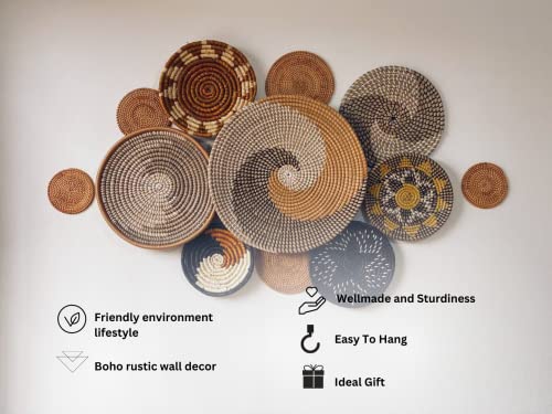 12 Baskets For Wall Decor, Boho Wall Baskets Decor Set, Seagrass Wall Decor, Wall Hanging Decor, Hanging Woven Wall Basket, Wicker Wall Decor, Woven Wall Decor #TOP2