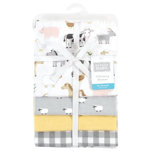 Image of Hudson Baby Unisex Baby Cotton Poly Flannel Receiving Blankets, Cute Farm, One Size