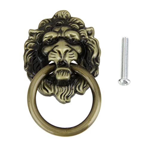 Image of CALANDIS 2xRetro Lion Head Pull Handle Door Cabinet Dresser Drawer Knob Antique Brass