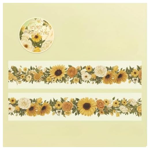 Decorative Tape Colorful Flower Plant Pattern Waterproof PET Tape for Journaling Scrapbooking DIY Craft Art Decoration 1Roll (1roll-Yellow)