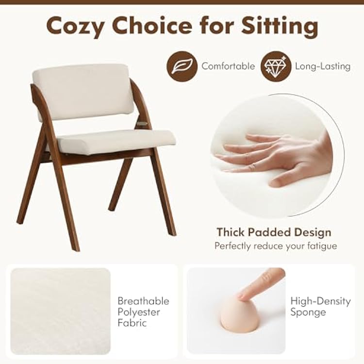 AHDHMCM Folding Dining Chairs Set of 2, Farmhouse Upholstered Accent Chair with Non-Assembly Design, Padded Seat & Cushion Backrest, Portable Wood Kitchen Chairs for Party, Picnic & Home Office