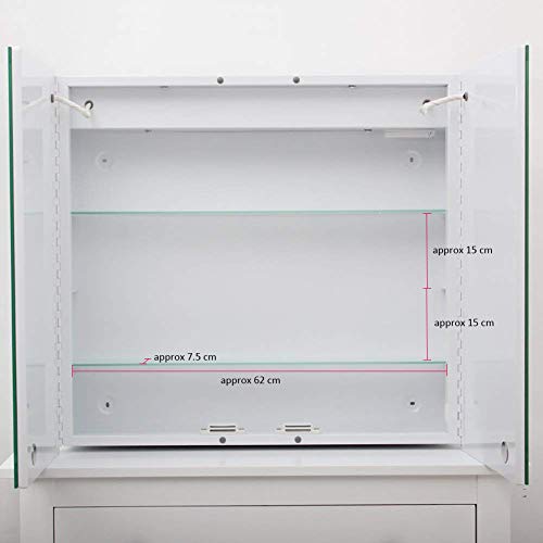 Warmiehomy Modern LED Illuminated Bathroom Mirror Cabinet Wall Mounted Bathroom Mirror with Lights Shaver Socket Bluetooth Demister Touch Sensor (650x600x136mm)