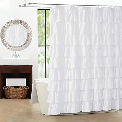 WestWeir White Ruffle Shower Curtain - Farmhouse Cloth Bathroom 72 x 72 Inches Texture Fashion, Double Layer Fabric, not See Through. Cover