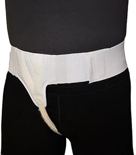 AT Surgical Right Side Inguinal or Groin Hernia Belt, Mens Truss White Adjustable Straps with Compression Pads - Large