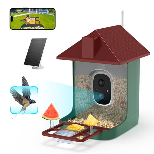 Smart Bird Feeder with Camera Solar Powered, 2.5K Live Video Bird House Camera, AI Identifies, Auto Capture & Notify, Motion Detection, Cloud Storage, Color Night Vision, Ideal Gift for Bird Watching