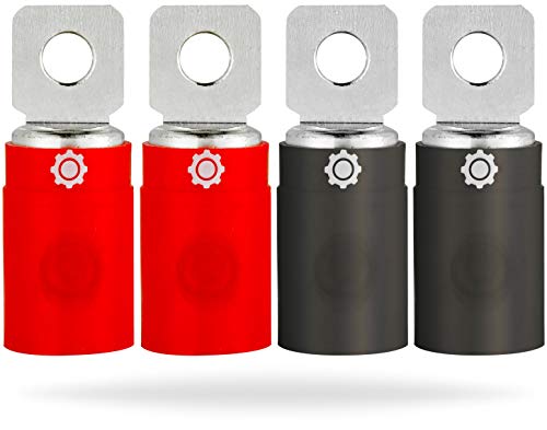 InstallGear 1/0 Gauge Tinned Pure Copper Set Screw Ring Terminals, 4-Pack