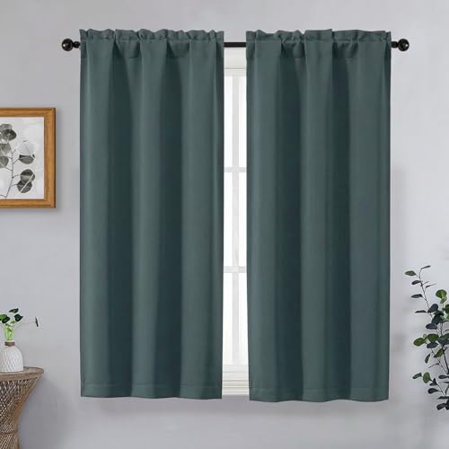 Image of Dark Green Blackout Curtains for Bedroom 63 Inch Length 2 Panels, Protect Privacy Thermal Insulated Solid Curtains for Living Room, Rod Pocket Window Treatment Blackout Drapes, 2x40Wx63L